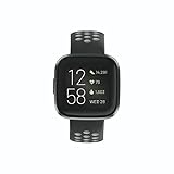 Hama Fitbit Uhrenarmband 22 mm (verstellbares Ersatzarmband f. Smartwatch Fitbit Versa 2, Versa, Versa Lite, Sportarmband atmungsaktiv zum Tauschen, Silikon Wechselarmband, Edelstahl Knopf) schw./g