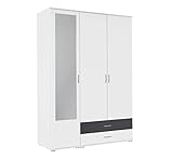 Rauch Möbel A9L92.2R07 Noosa Schrank Drehtürenschrank, Weiß / Grau Metallic, 3-türig mit Spiegel und 2 Schubladen, inkl. Zubehörpaket Basic 1 Kleiderstange, 3 Einlegeböden BxHxT 127x188x52