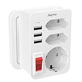 USB Steckdose mit Schalter,Joymy Mehrfachstecker 3 Steckdosenadapter 4000W (16A) mit 3 USB Anschlüsse,Steckdosenleiste überspannungsschutz für Zuhause, Büro, R