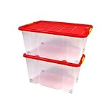 Unimet 2er Set Eurobox mit Deckel und Rollen 60 X 40 X 33 cm Rot Griffe gelb