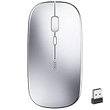 INPHIC Maus Kabellos Wiederaufladbar, Leise 2.4G Funkmaus, Ultra Dünn Computer Wireless Maus 1600 DPI Mit USB-Nano-Empfänger für Laptop PC iMac MacBook Microsoft Pro, Office Home, Silb