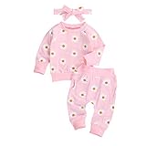 Yassiglia Baby Mädchen Outfits Neugeborenes Baby Kleidung Set Floral Printed Sweatshirts Tops Hosen Schleife Stirnband Outfit, rose, 86