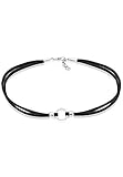 Elli Halskette Damen Trend Choker Kreis mit Velourleder schwarz in 925 Sterling Silb