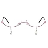 Sygjal Hip-Pop-Frauen-Glas-Rahmen-Party Brillen mit Kettenkristallhalbrahmen Linsen auskommt Brille Brillengestell (Frame Color : Rosa, Size : Kostenlos)