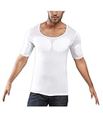 Realistisch Falscher Muskel T-Shirt für Herren Gefälschter Brustmuskel Atmungsaktiv Unterwäsche,White,M