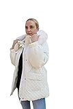 HaveToLove Damen Daunenparka mit Fellkapuze Schneedicher, gesteppt, Creme kurz, L