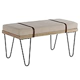 WOMO-DESIGN Sitzbank gepolstert Sevilla aus Stoffbezug, 101 x 45 x 40 cm, Holzoptik-Grau, Metallbeine Unikat Landhaus-Stil Retro Sitzbank Polsterbank Flurbank Bank Truhenbank Sitzpolster Schuhbank