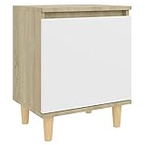 vidaXL Nachttisch mit Massivholz-Beinen Skandinavisch Nachtschrank Nachtkonsole Nachtkommode Schlafzimmer Schrank Kommode Sonoma-Eiche Weiß 40x30x50