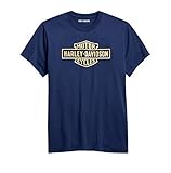 HARLEY-DAVIDSON T-Shirt mit Vintage-Front Kurzarm Baumwoll-Shirt Logo Blau, 2XL