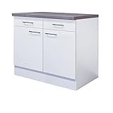 RIWAA - Einzel-Unterschrank Küche GRANTHAM - 2-türig, 2 Schubladen - Classic & Clean - Weiß - Breite 100
