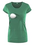 Love2Mi Damen Stillshirt Kurzarm Umstands Nursing T-Shirt Tops Schwangerschaft Umstandsmode,Pocken Grün,S