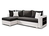 Ecksofa Lord mit Regal und Schlaffunktion - Sofa mit Bettkasten, Schlafsofa, Polsterecke, Couch L-Form, Couchgarnitur, Sofagarnitur (Weiß + Schwarz (Dolaro 511 + Berlin 02), Ecksofa Links)