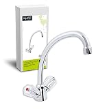 'aquaSu® Zweigriffmischer Standard Plus für Küchenspüle | Schwenkbarer HU-Auslauf | Höhe 26 cm | Auslaufhöhe 21,3 | Chrom | Wasserhahn Küche mit Befestigungsmaterial | Spüle | 06289 3