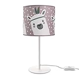 Paco Home Kinderlampe LED Tischlampe Kinderzimmer Lampe Mit Lama-Motiv, Tischleuchte E14, Lampenfuß: Weiß, Lampenschirm: Pink (Ø18 cm)