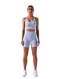 SEBOWEL Yoga Outfits Trainingsanzüge Damen Sportswear Set für Gym Workout Sport BH und Hoher Taille Leggings Fitness Set(L,Grau)