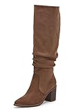 Huiyuzhi Damen kniehohe Stiefel mit spitzem Zehenbereich, mittelhoher Absatz aus Kunstwildleder, seitlicher Reißverschluss, coffee, 40 EU