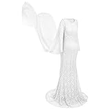 HANHJ Mutterschaftskleid Spitze Elegant Schwangerschaft Kleider Fotos Shooting Für Damen Frauen Fotografie Requisiten Blumen Kleid Mutterschaft Nursing Hochzeit Abendkleid,White-M