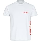 VIMAVERTRIEB® Herren T-Shirt Stuttgart - Brust & Seite - Druck:rot - Shirt Männer Fußball Fanshop Fanartikel - Größe:L weiß