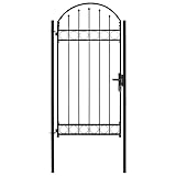 Susany Zauntor mit Gewölbter Spitze Gartentor Metalltor Hoftor Hoftür Gartenpforte Zauntür Gartentür Stahl 100x250cm Schw