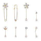 olyee 8 Piece Women's Brooch Pin, Sweater Scarf Clips Faux Pearl Brooch Pins Rhinestone Brooch Set Gold Brooch with Pearl Ladies Brooch Pin Safety Button Brooch for Women Costume S