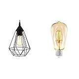 EGLO Pendellampe Tarbes, 1 flammige Vintage Pendelleuchte im Retro Look, Stahl, schwarz, E27, Ø 17,5cm & LED E27 Lampe, LED Lampe für Retro Beleuchtung, 4 Watt, 220 Lumen, E27 LED warmweiß, Ø 6,4