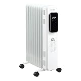HOMCOM Ölradiator tragbar elektrisch Heizkörper 1830-2180W 3 Heizstufen 24-Stunden-Timing elektrische Heizung 9 Heizplatten mit 4 Rollen Weiß Metall 42,5 x 24 x 63