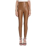 Damen Kunstleder Leggings Hohe Taille Elastisch Dehnbar Skinny Butt Matte Hosen Strumpfhosen, bronze, XXX-Larg