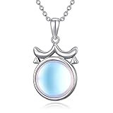 Waage Mondstein Halskette 925 Sterling Silber Horoskop Anhänger Halskette für Damen M