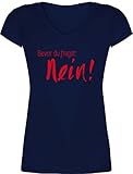 Sprüche Statement mit Spruch - Bevor du fragst Nein! Rot - 3XL - Dunkelblau - Bevor du fragst Nein t Shirt - XO1525 - Damen T-Shirt mit V