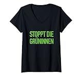 Damen Anti Bearbock Gegen Grüne Grüninnen Anti Plagiat Lustiges T-Shirt mit V