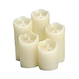 LED Teelichter Kerzen Flammenlose Kerzen Dekorations-Kerzen-Säulen im 5er Set.Realistisch flackernde LED-Flammen 3D Dochtkerzen Echtwachskerze Batteriebetriebene Kerzenlicht (Fernbedienung)
