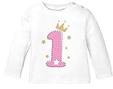 MoonWorks® Baby Langarm-Shirt 1. Geburtstag Zahl 1 BZW. 2 mit Krone Sternen Geburtstagsshirt Bio-Baumwolle 1 weiß-rosa 80/86 (10-15 Monate)