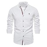 Shirt Herren Slim Fit Mode Einfarbig Einfache Herren Langarm Business Casual Urlaub V-Ausschnitt Elegantes Frühjahr Und Herbst Herren Freizeithemd A-White L