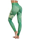 HAPYWER Yoga Leggings Damen High Waist Gym Sport Leggings Tummy Control Yoga Hosen Running Workout Kompressionsstrumpfhose Stretch Trainingshose mit Aufdruck(Lotos Grün,M)