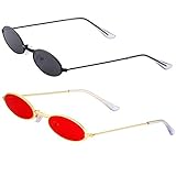 Haichen Vintage kleine ovale Sonnenbrille für Frauen Männer Retro Hippie Brille Metallrahmen Bonbonfarben (Grau + Rot)