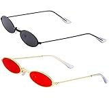 Haichen Vintage kleine ovale Sonnenbrille für Frauen Männer Retro Hippie Brille Metallrahmen Bonbonfarben (Grau + Rot)