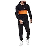 Celucke Herren Jogginganzug Trainingsanzug Patchwork Anzug Strickjacke mit Kapuze Sportanzug Männer Langarm Lässige Reißverschluss Sweatshirt H