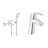 GROHE Eurosmart | Badarmatur - Einhand-Wannenbatterie, mit Brausegarnitur | chrom | 3330220A & Eurosmart | Badarmatur - Einhand-Waschtischbatterie, mit Keramikkartusche | M-Size | chrom | 23322001