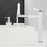 ubeegol 360° drehbar Wasserhahn Bad hoch Waschtischarmatur Weiß Mischbatterie Waschtisch Armatur Einhebelmischer für Bad, Messing C