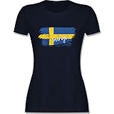 Fussball EM 2021 Fanartikel - Schweden Vintage - L - Navy Blau - schweden Tshirt Damen - L191 - Tailliertes Tshirt für Damen und Frauen T-S