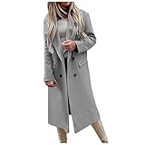 Rosennie Damen Mantel Wollmantel Einfarbig Elegant Revers Winter Mantel Lang Wollmantel Trenchcoat Business Blazermantel mit Taschen und Gürtel Slim Fit Wolle Cardigan Übergangsjack