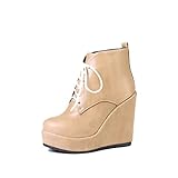 Stiefeletten für Damen Stilvolle Anti-Rutsch-Keilabsatzstiefel Winter Lässige Warme Kurze Stiefel Damen Schnür-High H