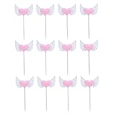 PRETYZOOM 20Pcs Herz Engelsflügel Geburtstagskuchendeckel Kuchen Picks Obst Picks Kuchendekoration für Babyparty Geburtstag Valentinstag B