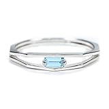 Personalisierter quadratischer simulierter Geburtssteinring benutzerdefinierter moderner Sterlingsilber-Frauenring für Freundin(Silber 16.5)