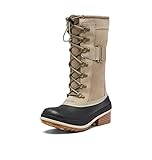 SOREL Women's Slimpack III Tall Boot — Omega Taupe, Black — Waterproof Leather Winter Boots — Size 5