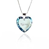 Damen Halskette 925 Sterling Silber mit SWAROVSKI ELEMENTS Herz Anhänger Blue AB Herz und individueller Namensg