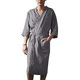 LQIQI Herren Nachthemd Kleid Einfarbig Kimono Nachthemd Robe Dünne Strickjacke Nachthemd Lose Große Langarm Herren Bademantel Robe Home Service Pyjamas,Style1,L