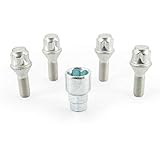 H&R 12252601KEY4 Set M12x1.25x26mm Kegelbund-4 Felgenschloss-Schrauben inkl. Adapter, Silb