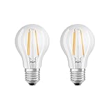 Osram LED Base Classic A Lampe, in Kolbenform mit E27-Sockel, nicht dimmbar, Ersetzt 40 Watt, Filamentstil Klar, Warmweiß - 2700 Kelvin, 2er-Pack