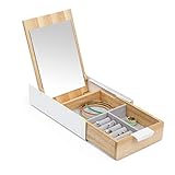 Dia Spiegel Mädchen Lieblings Geschenk Weiß Holz Kosmetische Aufbewahrungsbox Schmuckschatulle Kosmetikspiegel Armband Armband Aufbewahrungsbox (Color : White, Size : 14X23.5X5.7CM)